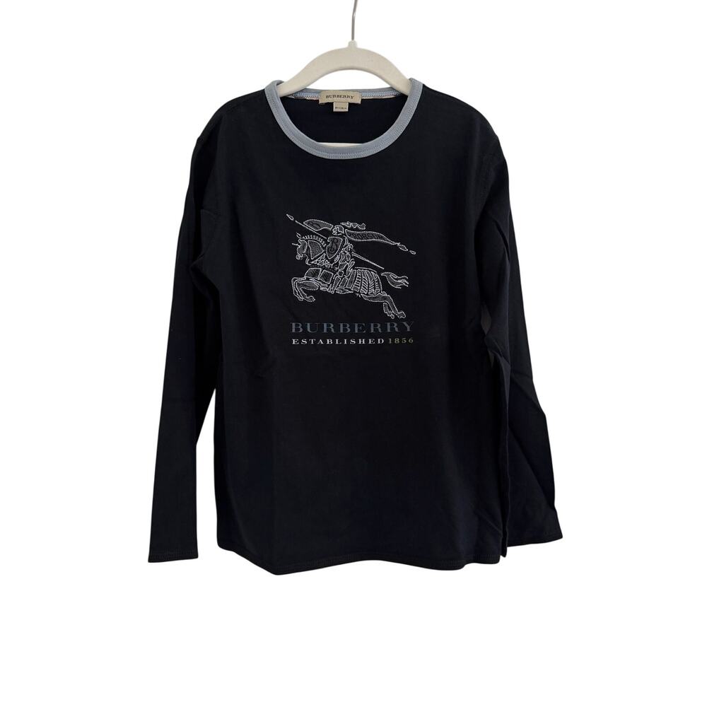 Burberry Kids Logo Long Sleeve T-Shirt Boys 8Y Black Vintage Luxury Old Money